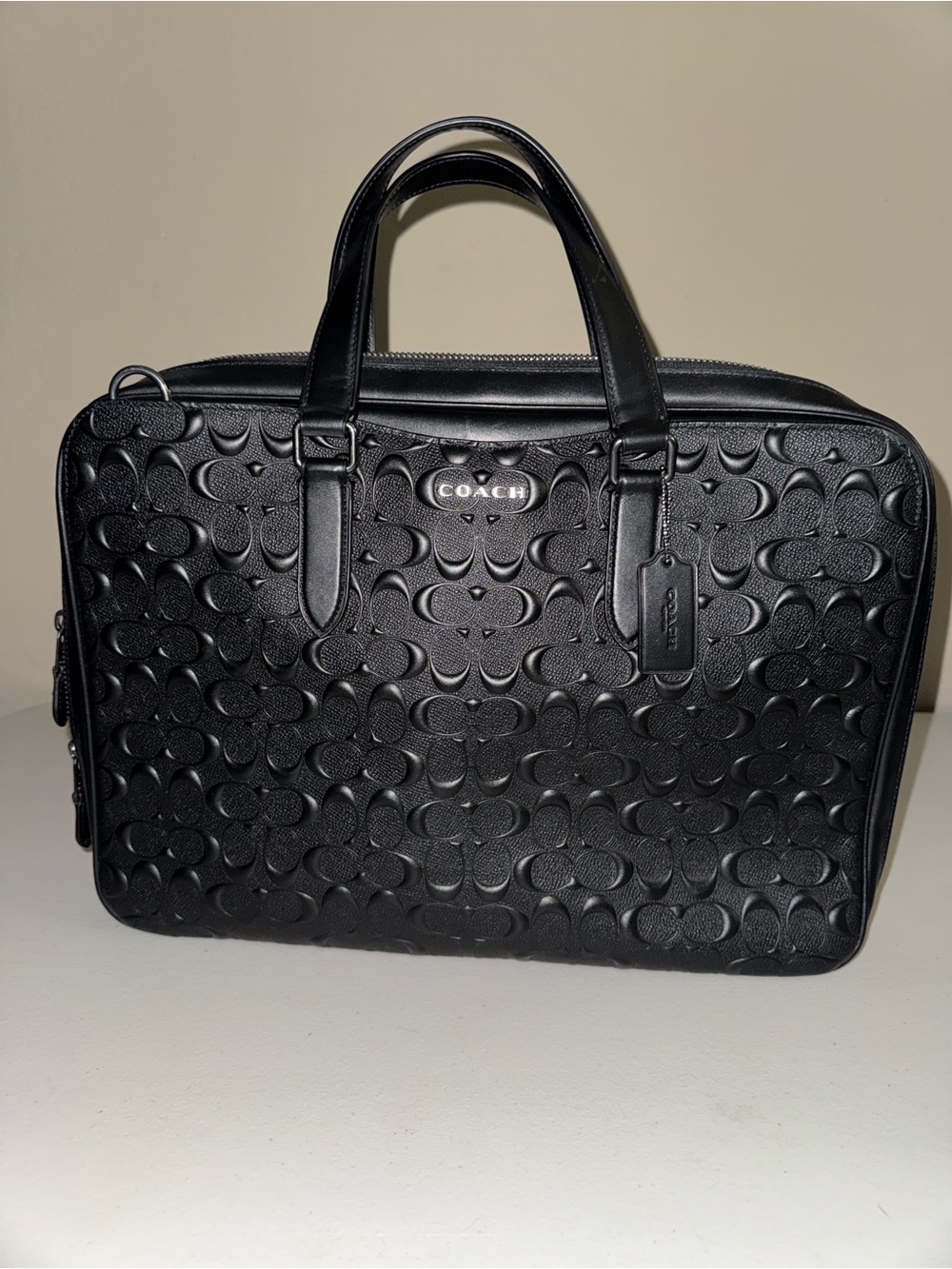 Coach Black Embossed Signature Leather computer bag